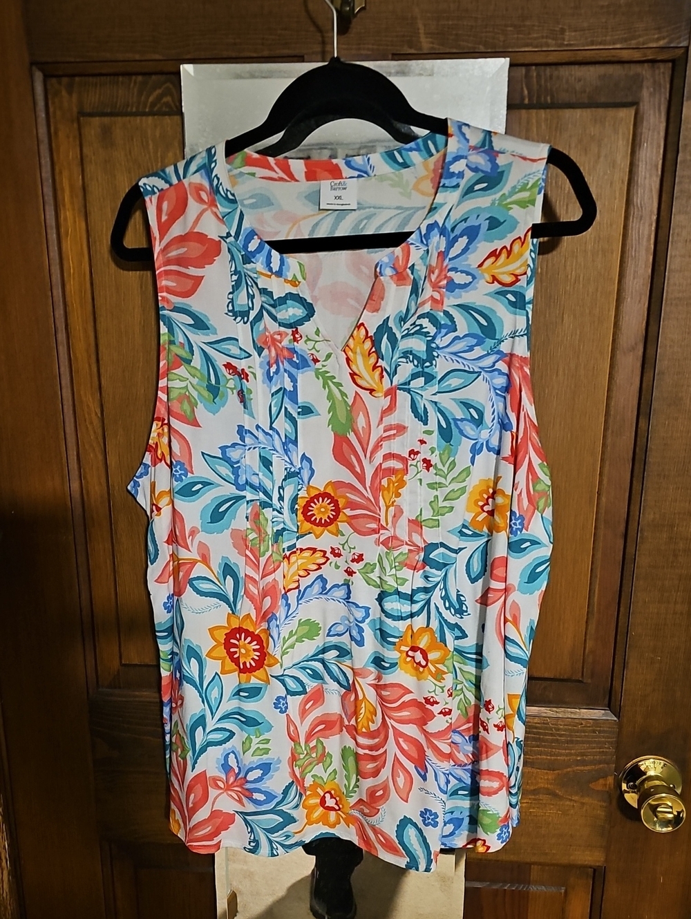 croft & barrow Coral, Blue & Yellow Floral Sleeveless Top